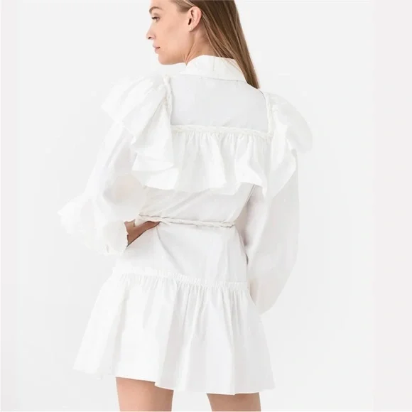 Aje Dahlia Flounce Twist Belted Mini Dress Cotton size US 8 - Picture 6 of 15